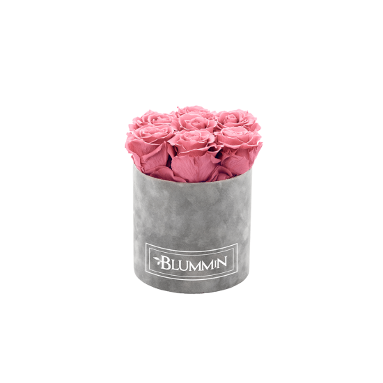 Blummin Small light grey velvet bouquet Vintage Pink with roses
