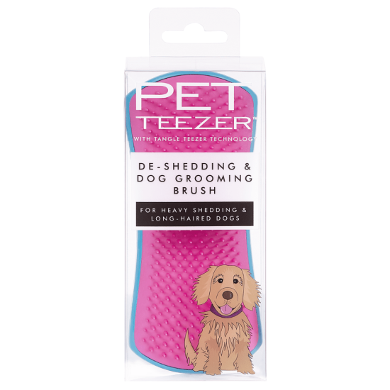 Pet Teezer De-Shedding & Dog Grooming Brush Blue & Pink