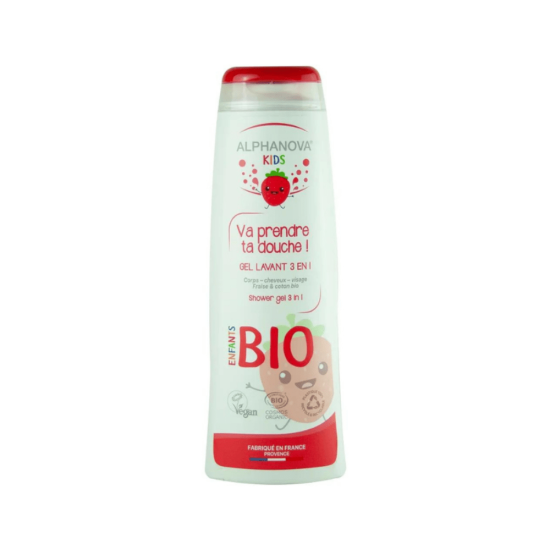 Alphanova Kids 3in1 Cleansing Gel maasika lõhnaline šampoon ja dušigeel lastele 250ml