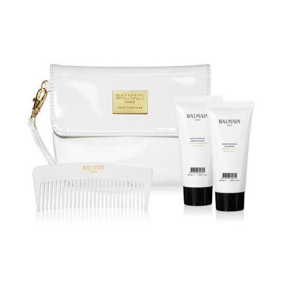 BALMAIN White Cosmetics Bag with Mini Products