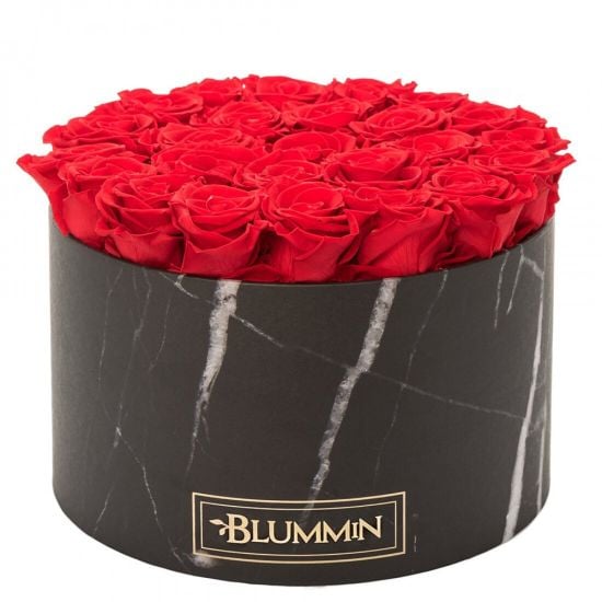 Blummin XL black marble box with Vibrant Red roses