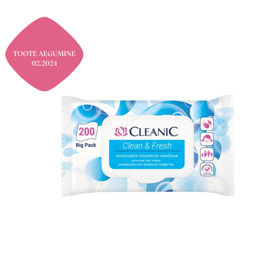 Cleanic Clean&Fresh Refreshing Wipes värskendavad salvrätikud 200tk 02.2024