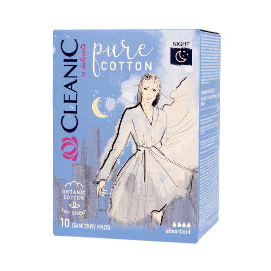 Cleanic Pure Cotton Night Sanitary Pads 10pcs