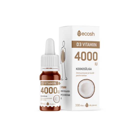 Ecosh D3 Vitamiin kookose õli 4000 IU 1 tilk (10 ml=330 tilka)