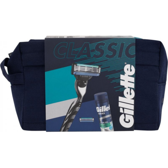 Gillette Mach3 1pc M Shaver + Spare Head Mach3 1 pc + Series Sensitive Shave Gel 200 ml + Cosmetic Bag