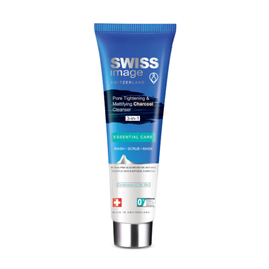 Swiss Image Essential Care Pore Tightening & Mattifying Charcoal Cleanser 3-in-1 õrn näopuhastusgeel 100ml